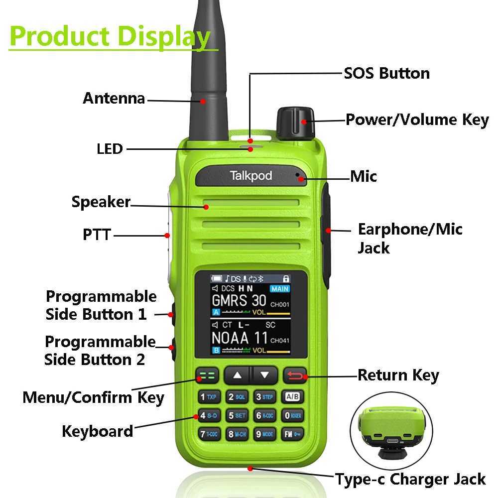 Interphone Talkpod A36Plus Walkie Talkie 5W Portable Ham CB Radio AM FM VHF UHF 7-Band NOAA Weather Receive Transceiver Two Way Radio Z241024