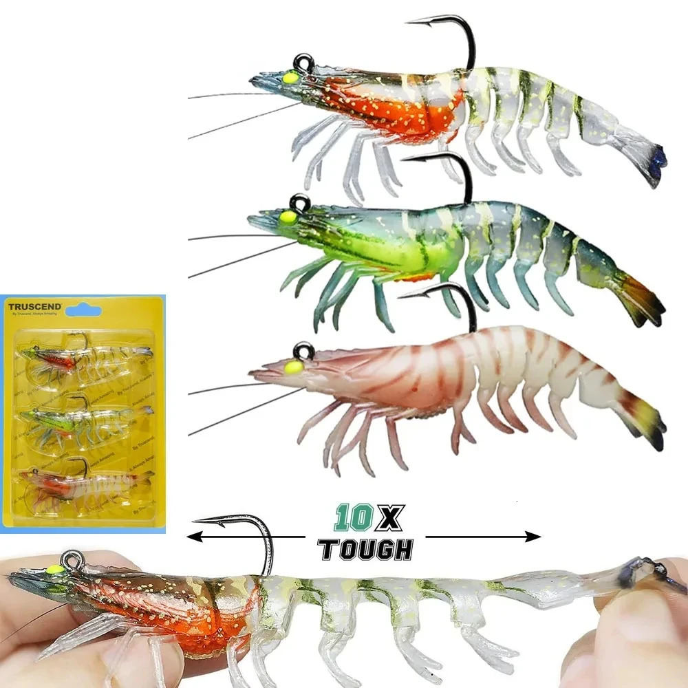 3Pcs 7cm 9cm 11 cm Lead Head Jigs Soft Shrimp Fishing Bait Luminous Artificial Silicone Lures with Hook Tackle for Freshwate 241024