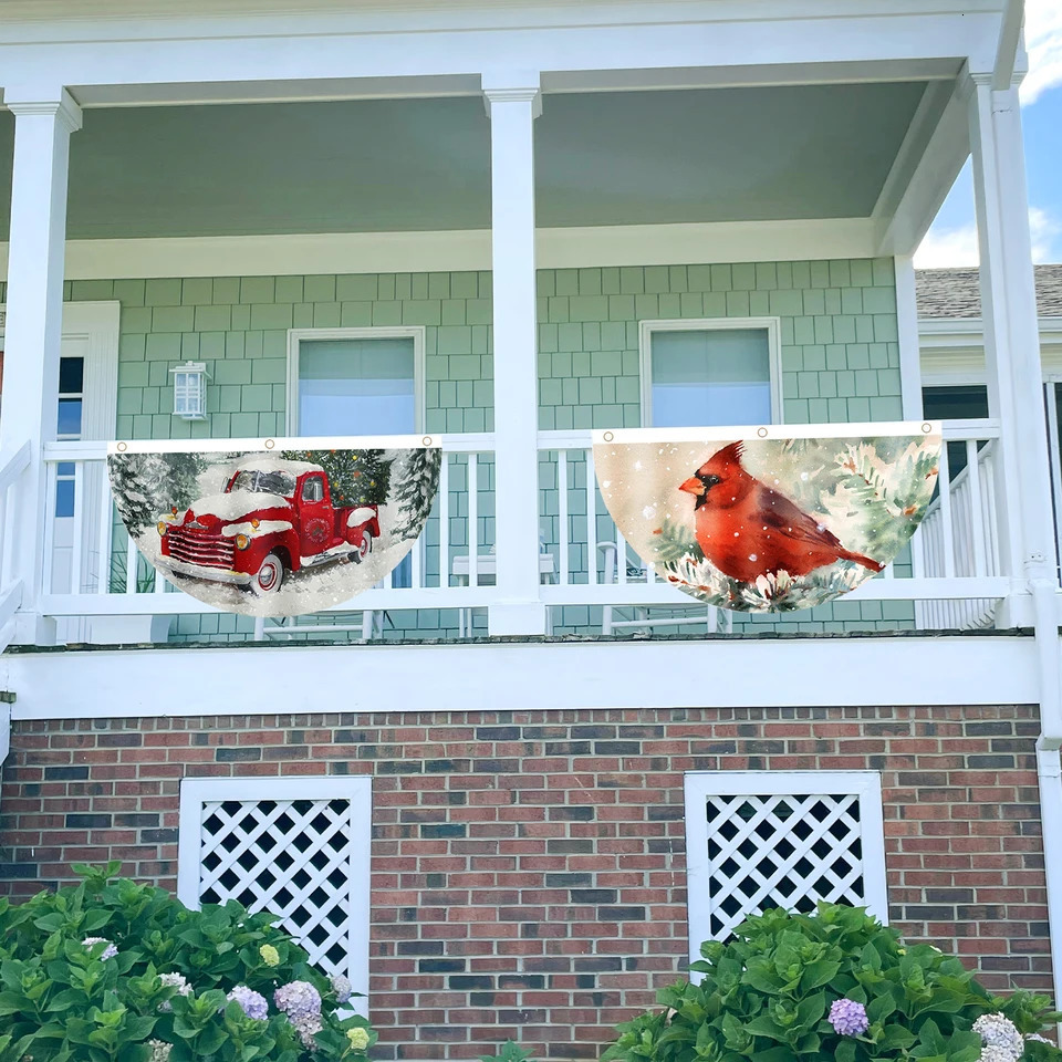 Christmas fan shaped flag gate hanging pendant flag gate decoration garden party cartoon design holiday fan festival string banner 241023