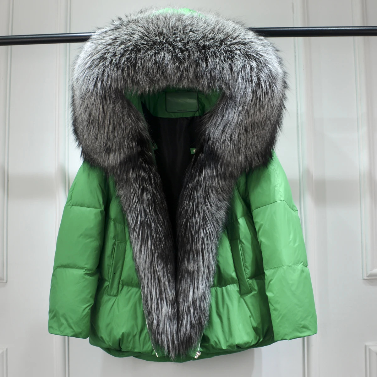 Janveny Big Natural Silver Fox fur collar oversized duck down jacket winter womens inflatable jacket fur womens park 241023