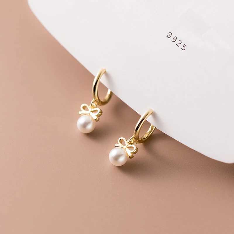 WANTME 925 sterling silver cute butterfly synthetic pearl pendant earrings fashionable charm gold-plated embrace jewelry for women W241023