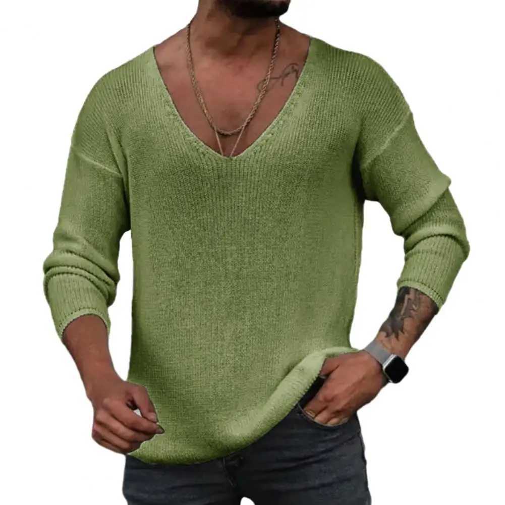 Men Spring Autumn V-neck Long Sleeve Sweater Loose Fit Solid Color Bottoming Pullover Tops Simple Casual Knitting Tee Tops LX241024