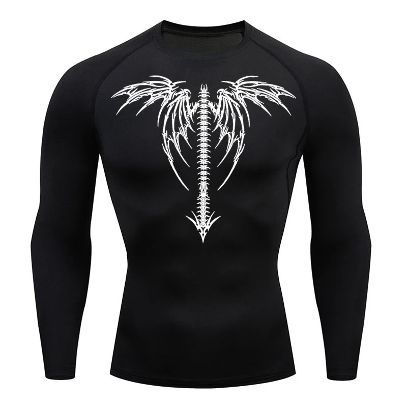 Y2K printed running compression T-shirt mens quick drying fitness sportswear gym sportswear long sleeved breathable shirt top 241024