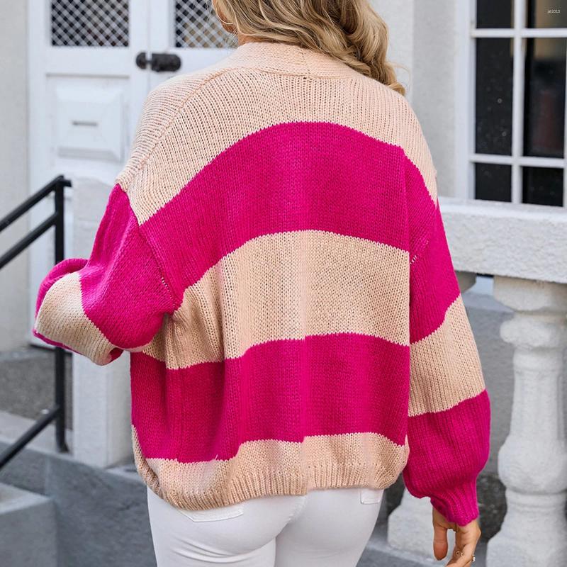 Women's Knits Color Matching Large Size Cardigan Sweater Lantern Sleeve Fashion Casual Coat Elegant Trend Coats
