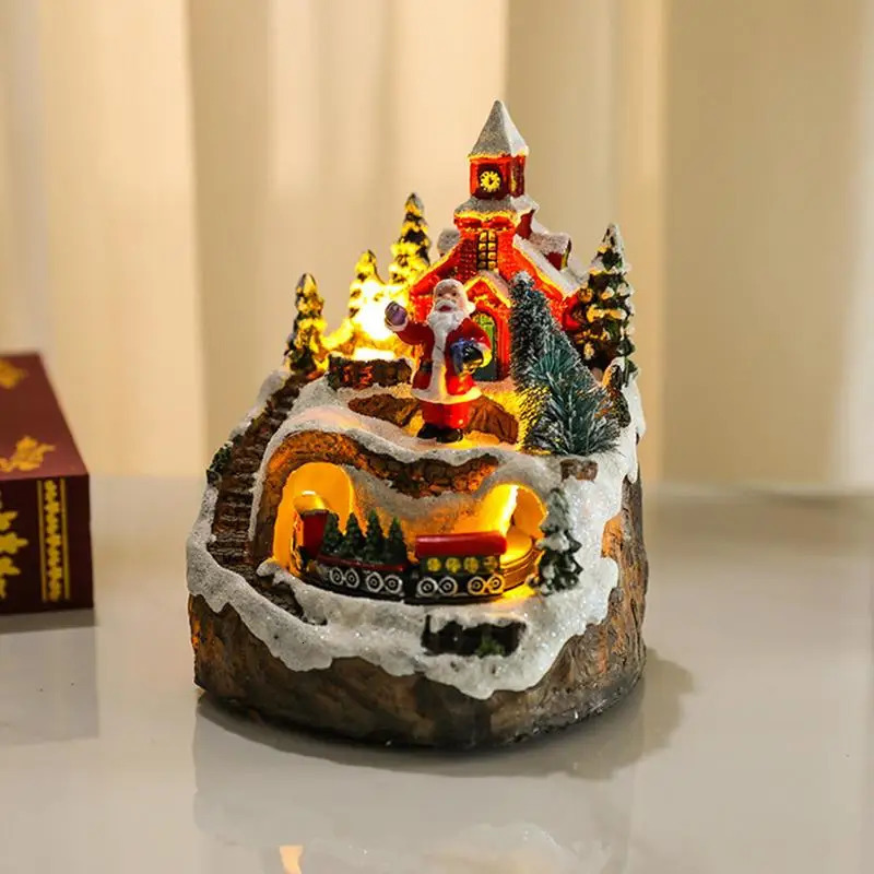 House Countryside Rotating Train Scene Battery Powered LED Lighting Decoration Creative Christmas Gifts 241024