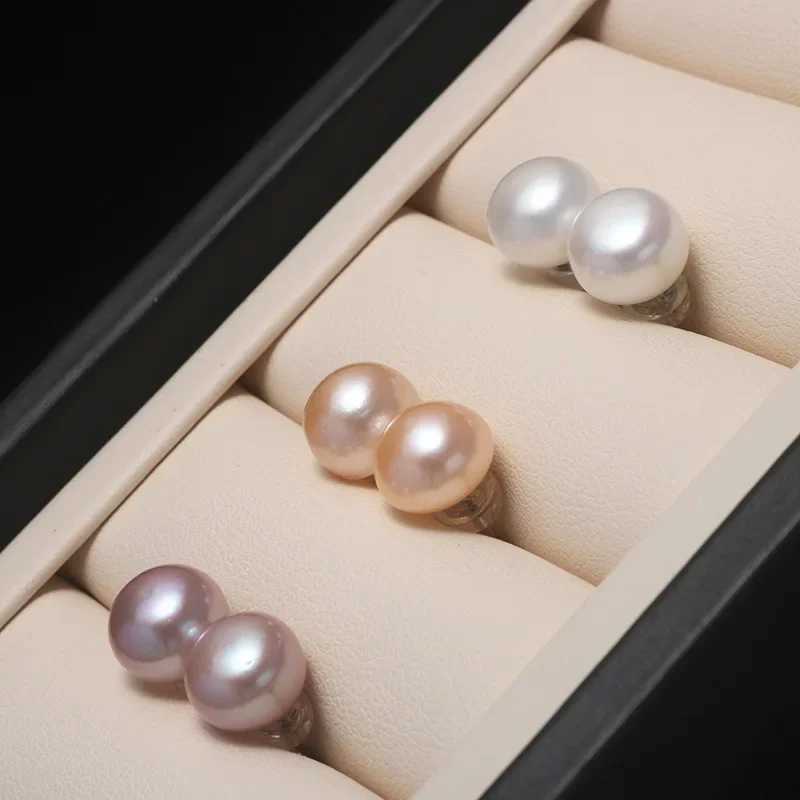 1 pair of 6-12mm natural freshwater pearl earrings AA grade elegant jewelry white purple pearl earrings for women W241023