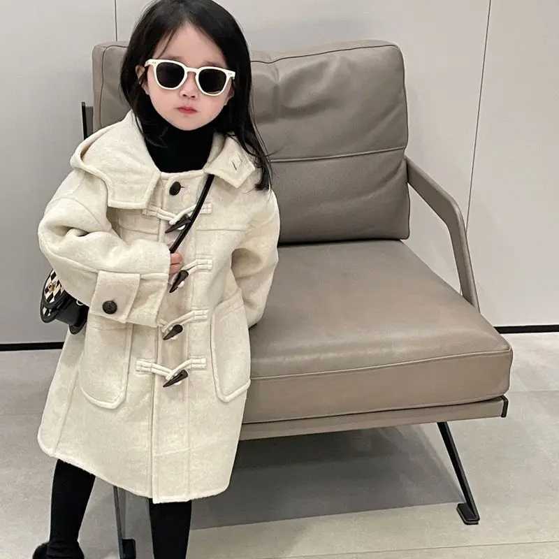 Womens wool coat outerwear warm and thick velvet winter and autumn cotton school hooded wool coat childrens clothing W241023