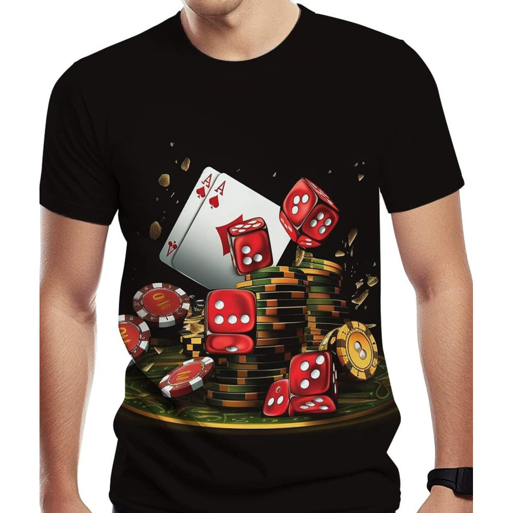 Mens T shirt Casino Chips and Poker Print T-Shirts Casual Novelty Tee Top for Casual tops summer clothes breathable
