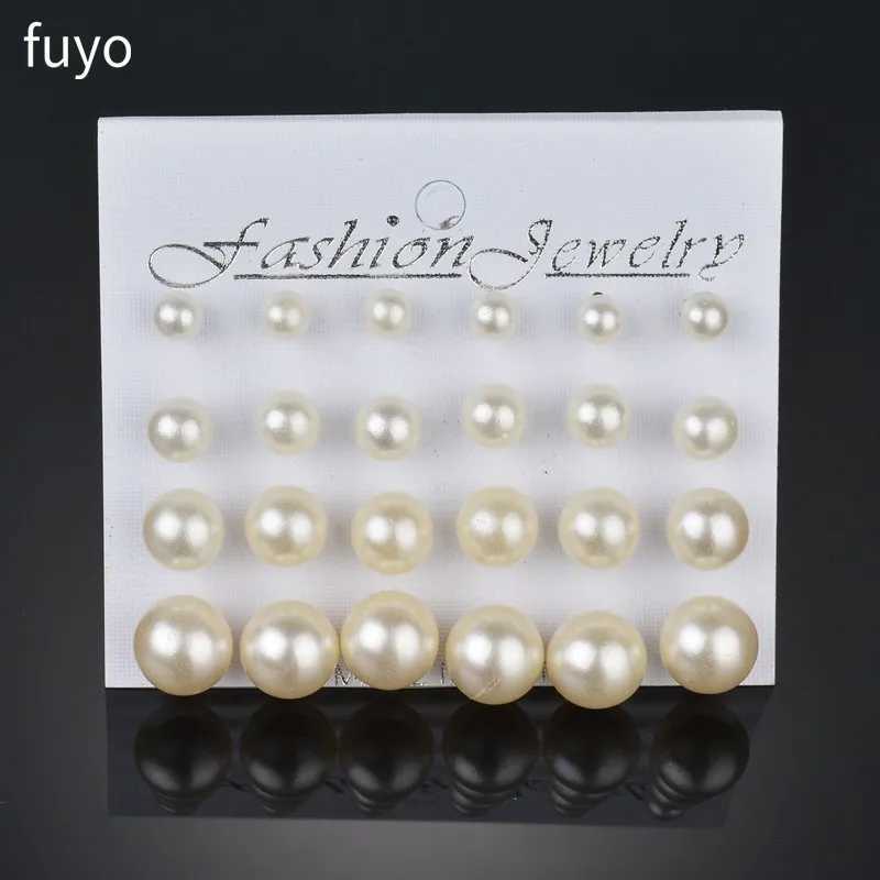 Hot 12 pairs/set of white simulated pearl earrings suitable for womens weddings bridal balls stud earrings Bijouteria Brincos Bijoux jewelry W241023