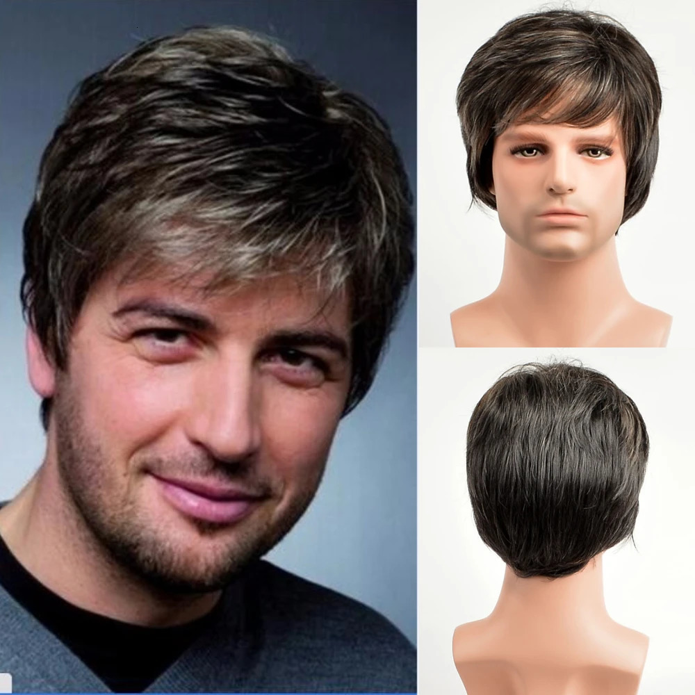 HANEROU Short Men Synthetic Wig Curly Black Natural Wigs with Bangs High Temperature Fiber for Daily Cosplay Party 241024