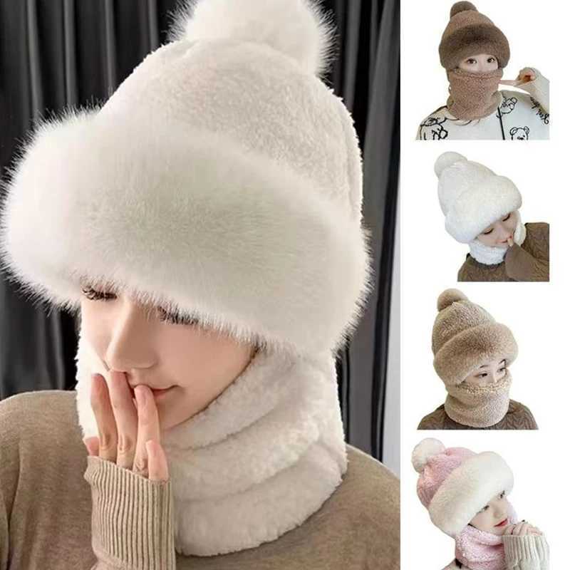 2024 Winter Scarf Set for Warm Plush Collar Warm Russian Outdoor Skiing Windproof Hat Thick Plush Bean Hat X241023