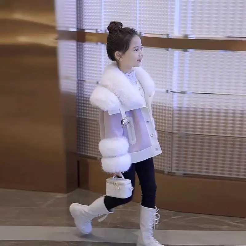 Girls Velvet Thick Coat 2024 Autumn/Winter Princess Childrens Fur Integrated Fur Sweater W241023