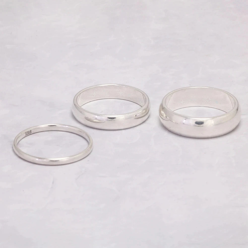 Real Pure 925 Sterling Silver Rings For Women And Men Simple Couple Ring Smooth Wedding Band For Lovers Jewelry 241024