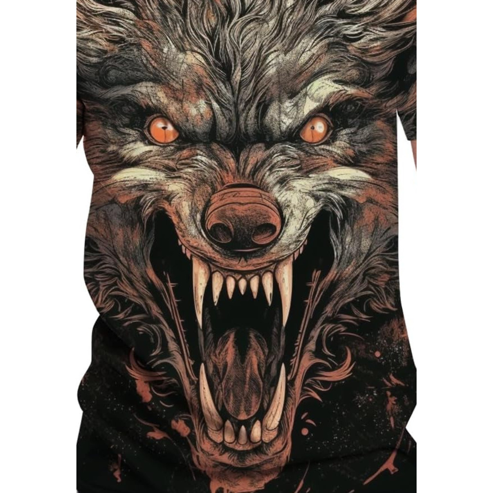 Mens T shirt Men's T Shirt with Wolf Graphic Print, Street Novelty Tee, Best Birthday Gifts tee Casual tops summer clothes stylish