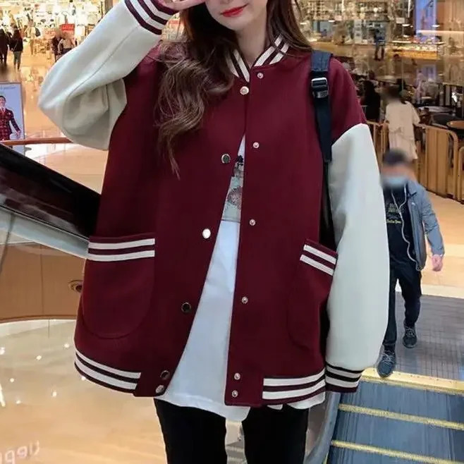 retro American style loose fitting baseball jacket suitable for female students autumn/winter thick Korean version 241024