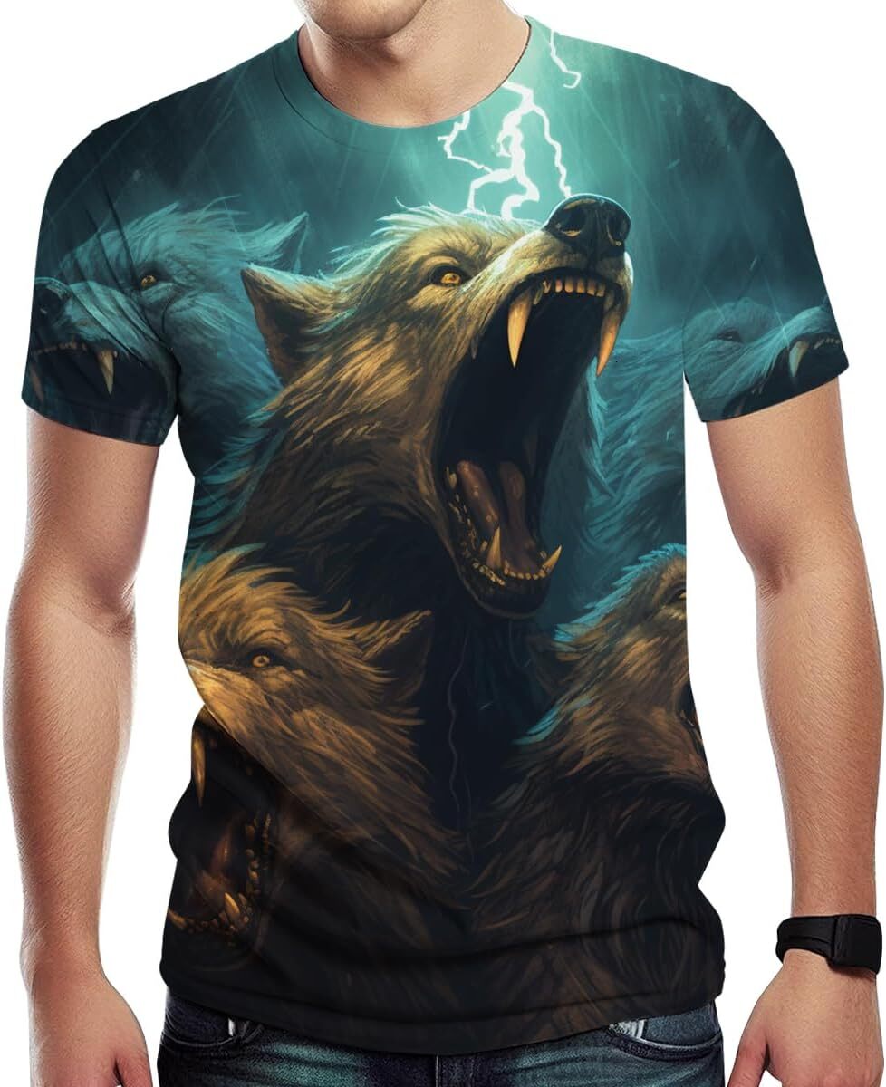 Mens T shirt Novelty cool Top Wolf Graphic Print Short Sleeve Men's tee Casual tops summer clothes Breathable and stylish