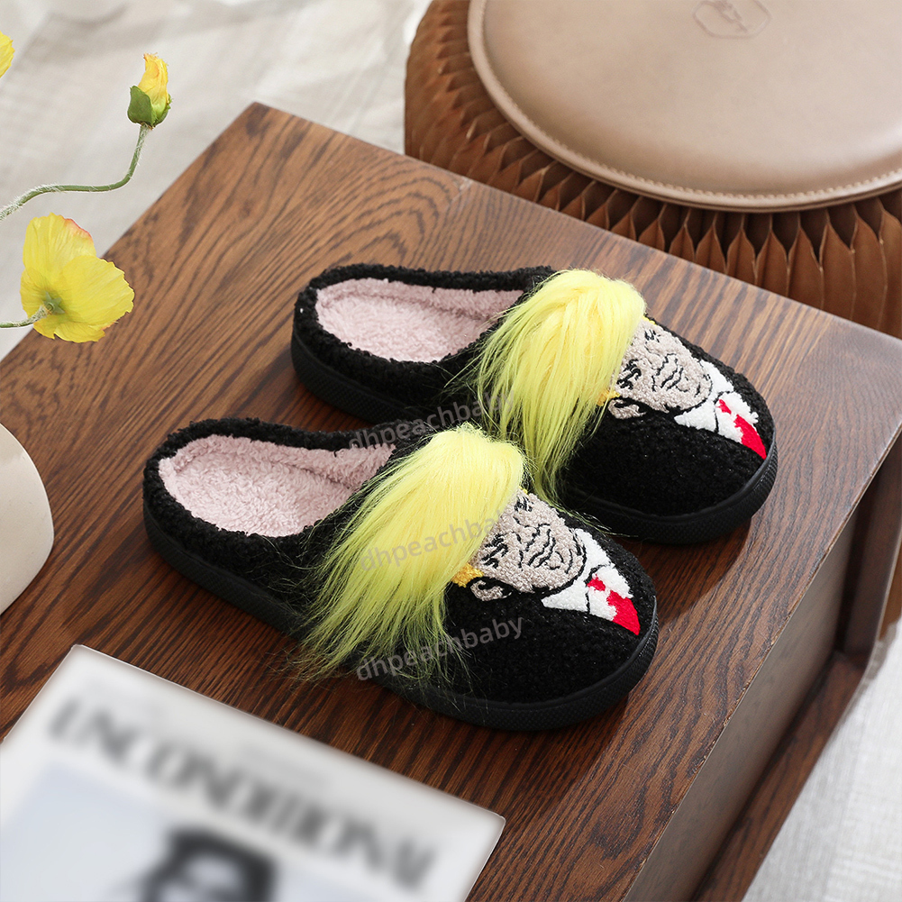 compaik Plush Wig Closed Toe Creative Warm Slip-on House Shoes Funny Thermal Slippers for Outdoor Indoor Bedroom
