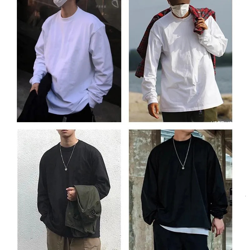 Dukeen 280g heavy-duty long sleeved mens T-shirt 100% cotton shirt oversized solid color top plain weave mens T-shirt 241024