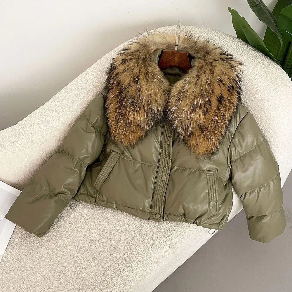 Womens Down Jacket Winter White Duck Down Jacket Short Warm Inflatable Jacket Large Natural Raccoon Fur Collar Park 241023