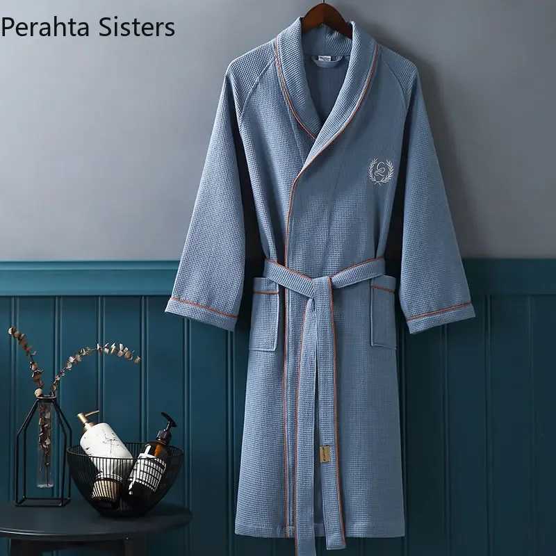 High quality hotel family Wfle mens bathroom pure cotton embroidery lapel no bathrobe mens solid color dress W241023