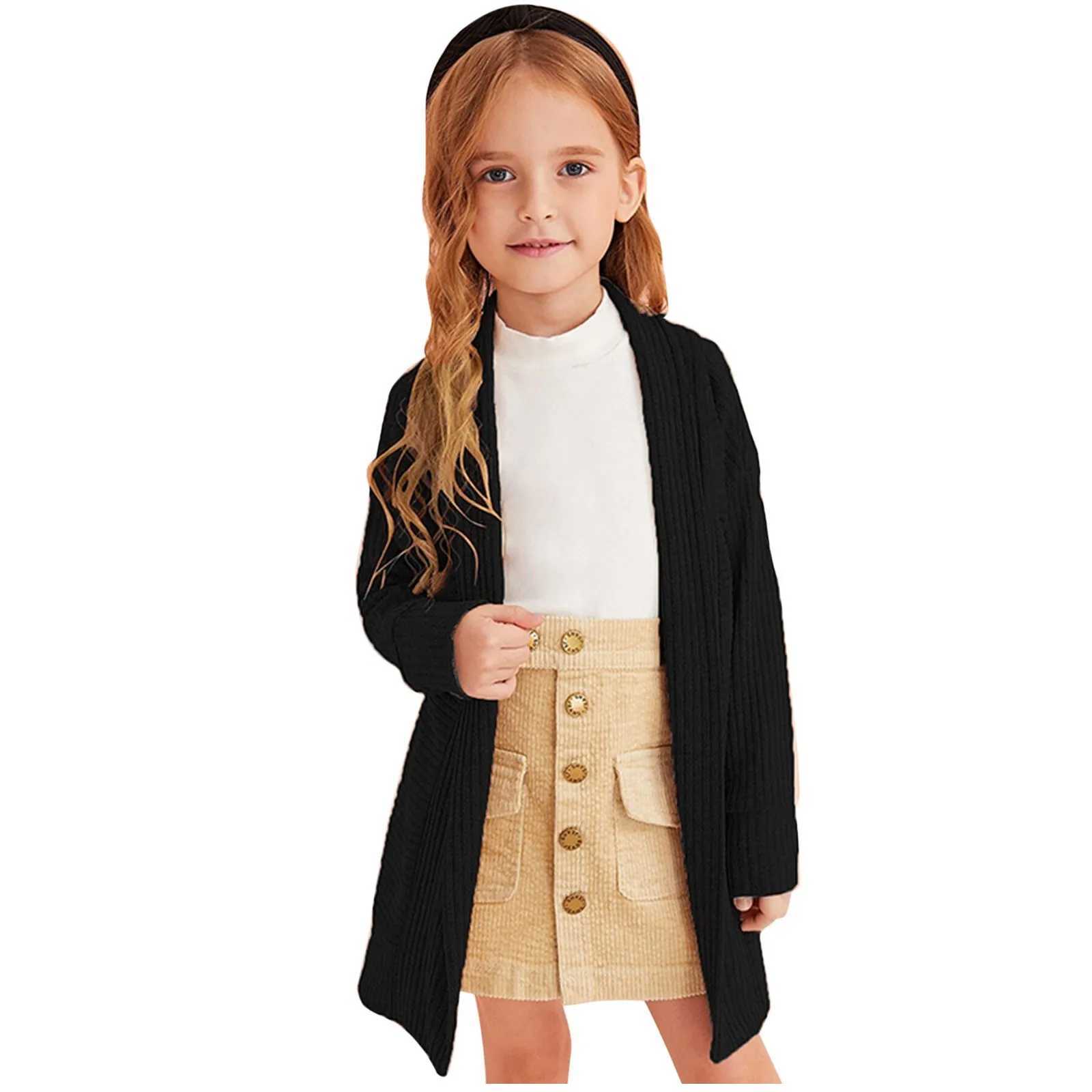 Children children girls knitted sweaters long sleeved cardigan cardigan childrens long coat childrens long coat W241023