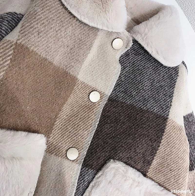 Baby boy girl wool jacket fur in a warm plaid baby collar coarse tweed coat long wool winter baby coat 1-14Y W241023