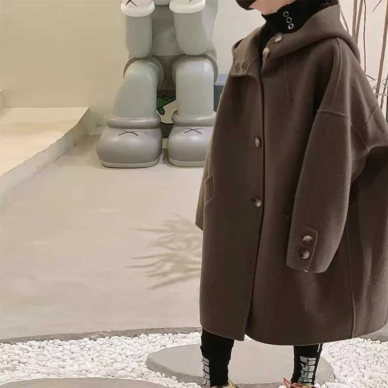 Womens wool coat windproof jacket 2023 loose and warm thick winter cotton Par Plus size childrens clothing W241023