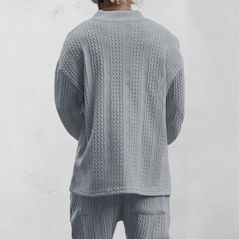 Autumn Mens V-neck Pullover Loose Long-sleeved Sweater Casual Jacquard Knitwear Fashion Soild T Shirts Jacquard Top Man Clothes LX241024