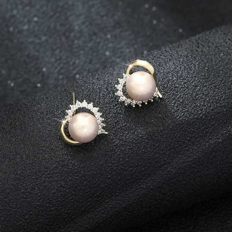 TKJ 925 Sterling Silver Fashion Womens Stud Earrings Love Natural Freshwater Pearl Micropaved Zirconia JewelryX241023