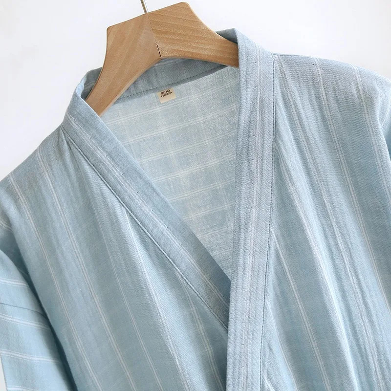 Mens Summer Pajamas Japanese Kimono Robe Pure Cotton Stripe Printed Mens Autumn Pajamas 241023