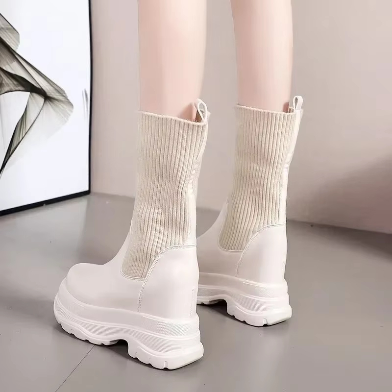 Womens French Increase 10Cm Martin Ankle Winter Shoes Warm Non-Slip Black And White Snow Designer Women's Lace-Up Boots