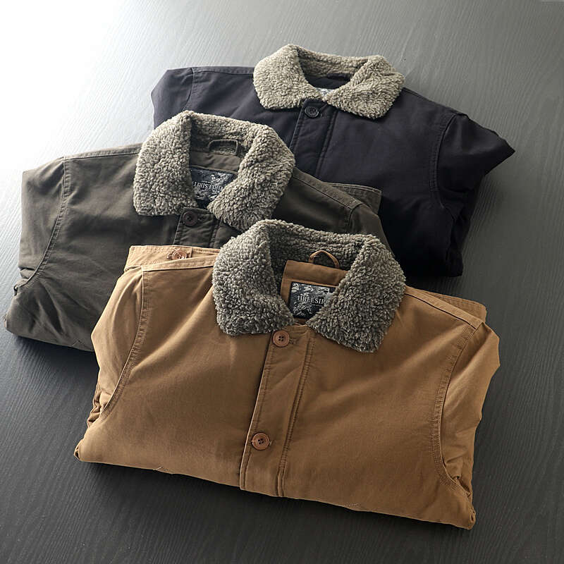 Men Thick Imitation Lamb Down Jacket Plush Coat Warm Lapel Work Deck Outdoor Trekking Camping Blazer Travel Cotton Outer Spirng