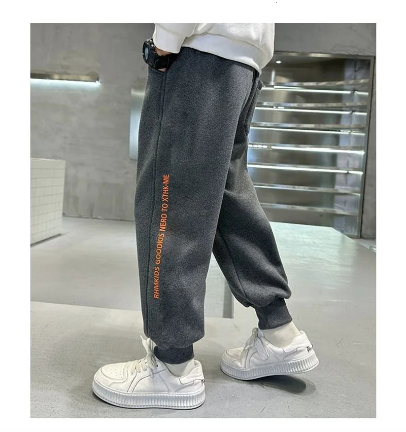 Boys Lambswool Thick Pants Winter Children Plush Velvet Cotton Trouser Childrens Sports Pants Youth Warm Snow Clothes 5-14Y 241024
