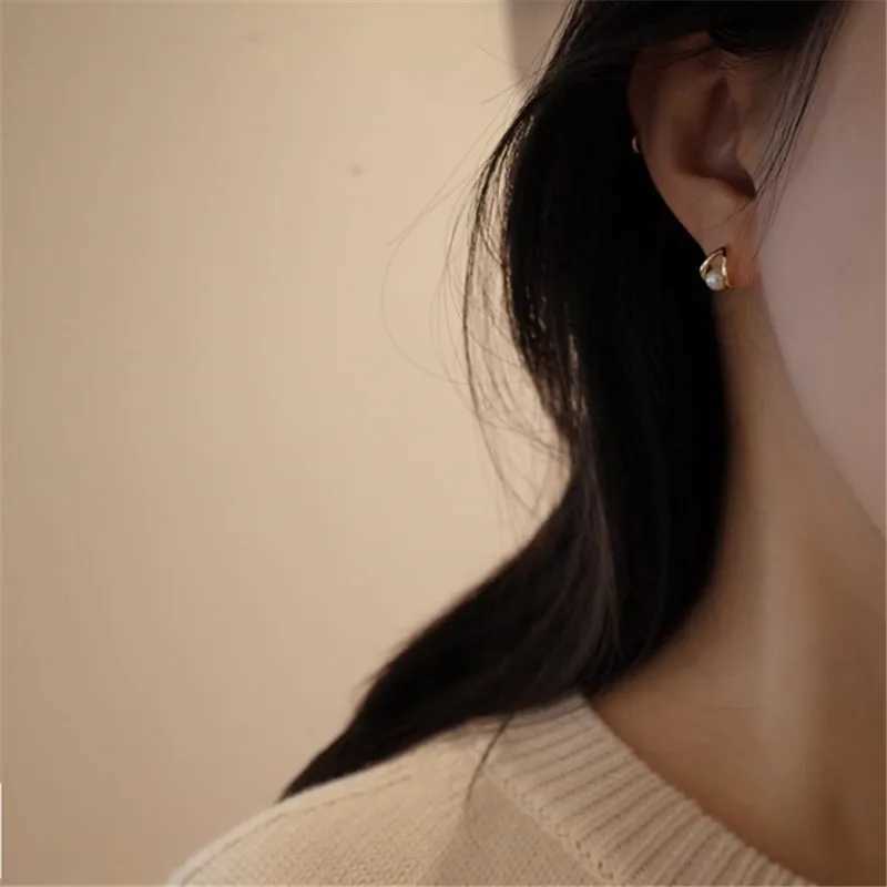 Simple Temperament INS Pearl Geometric Stud Earrings for Women 925 Sterling Silver 14k Gold Plated Jewelry GiftX241023