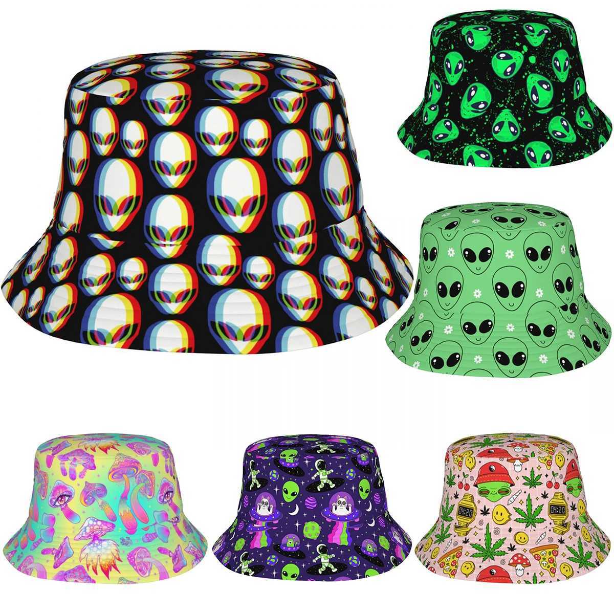 Hip hop 3D alien fashion bucket hat mens text fishing hat Trippy Aliens Merch Vocation vacation suit aesthetics X241023