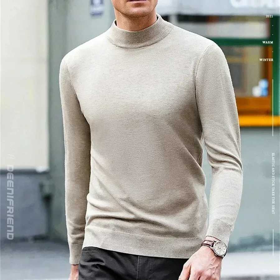 Luxury Brand Mens Mock Collar 100% Pure Woolen Sweater Tops Autumn Winter Cashmere Sweater Pullover Male Warm Knitwear Sweater LX241024
