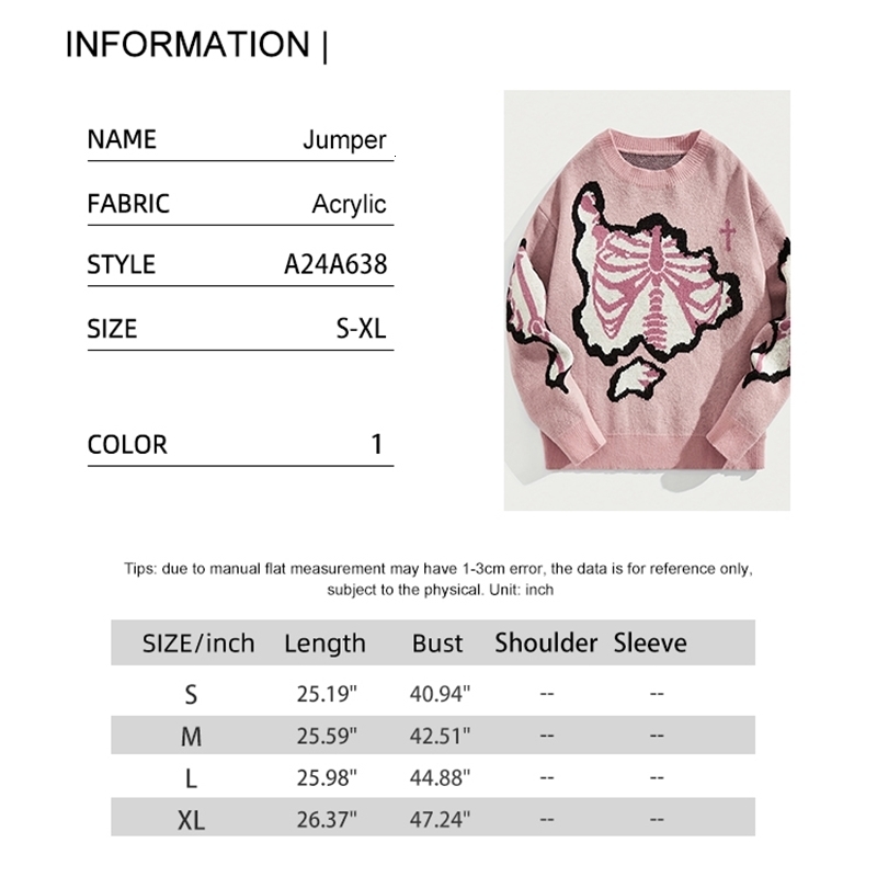 2024 Fashion Explosion Womens Round Neck Pullover Sweater Skull and Cross Print Drop Shoulder 240930