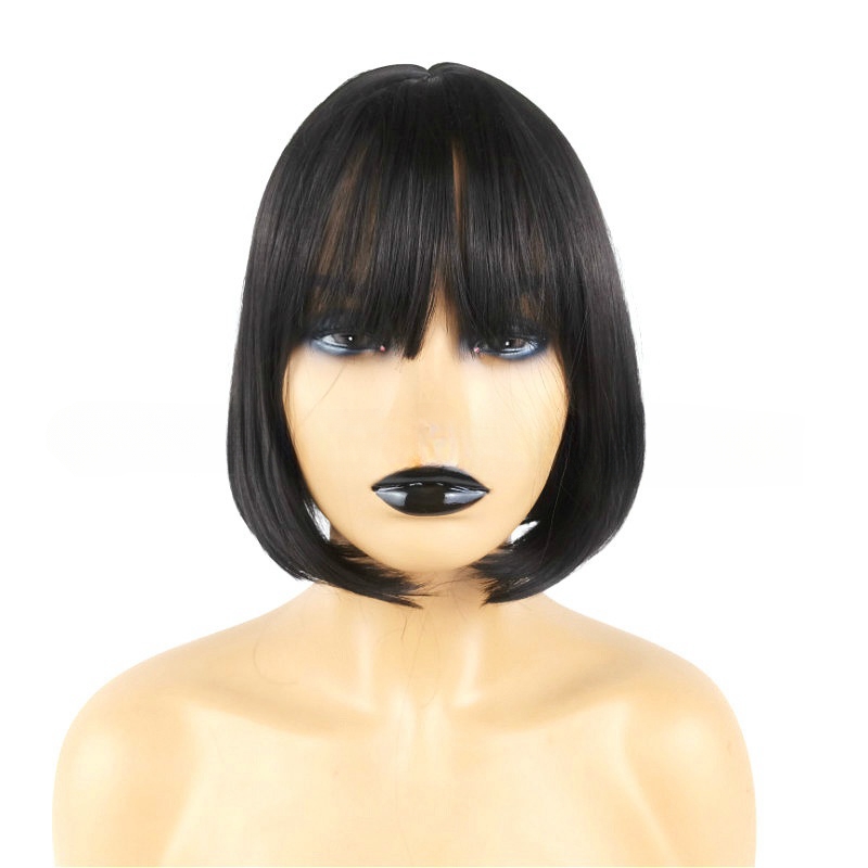 wigs human hair Synthetic wig for women short straight bob with bangs