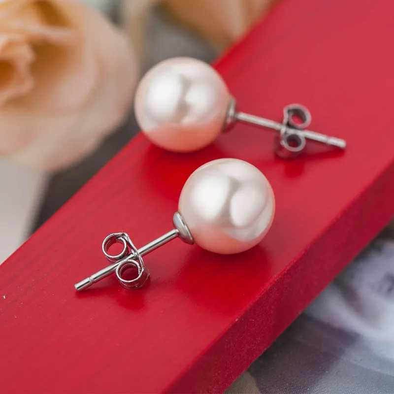 925 Silver Needle Pearl Earring Design Silver Prevent Allergy Stud Earrings Fashion Pearl White Ball Small Round Womens JewelryX241023