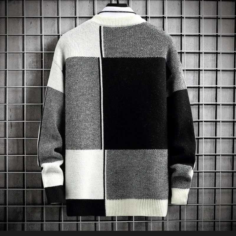 Half High Collar Color Blocking Warm Sweater High Quality Men Spring Autumn Slim Leisure Korean Long Sleeve Loose Knit Pullover LX241024