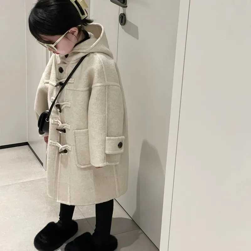 Womens wool coat outerwear warm and thick velvet winter and autumn cotton school hooded wool coat childrens clothing W241023