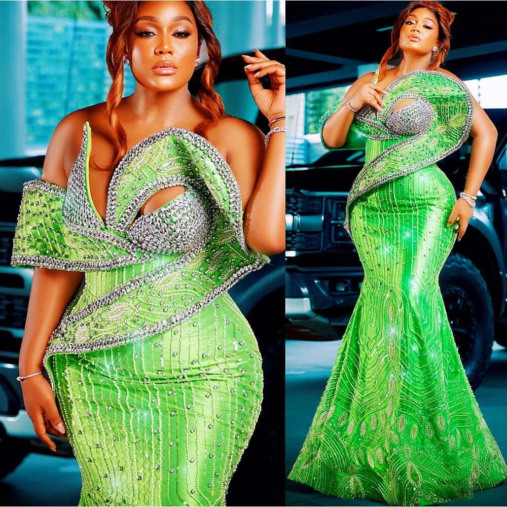 2024 ASO Ebi African Green Sirène Gree Robes Prom Paille Rhies Soirée Soirée Deuxième Robes d'anniversaire de fiançailles Robe Z88