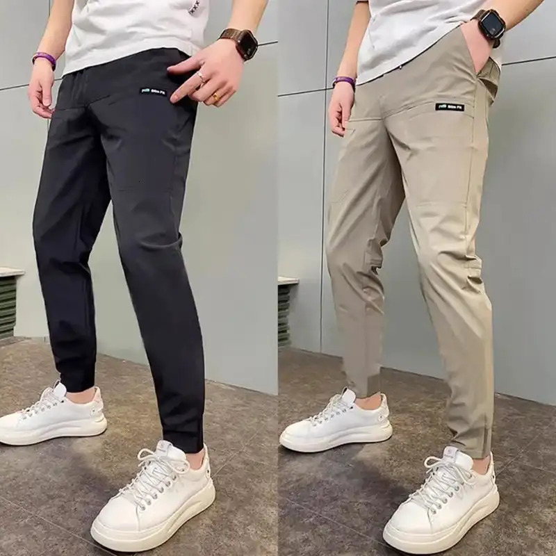 Mens high stretch multi pocket tight cargo pants multi pocket sports pants solid color casual outdoor runners Trousers 241023