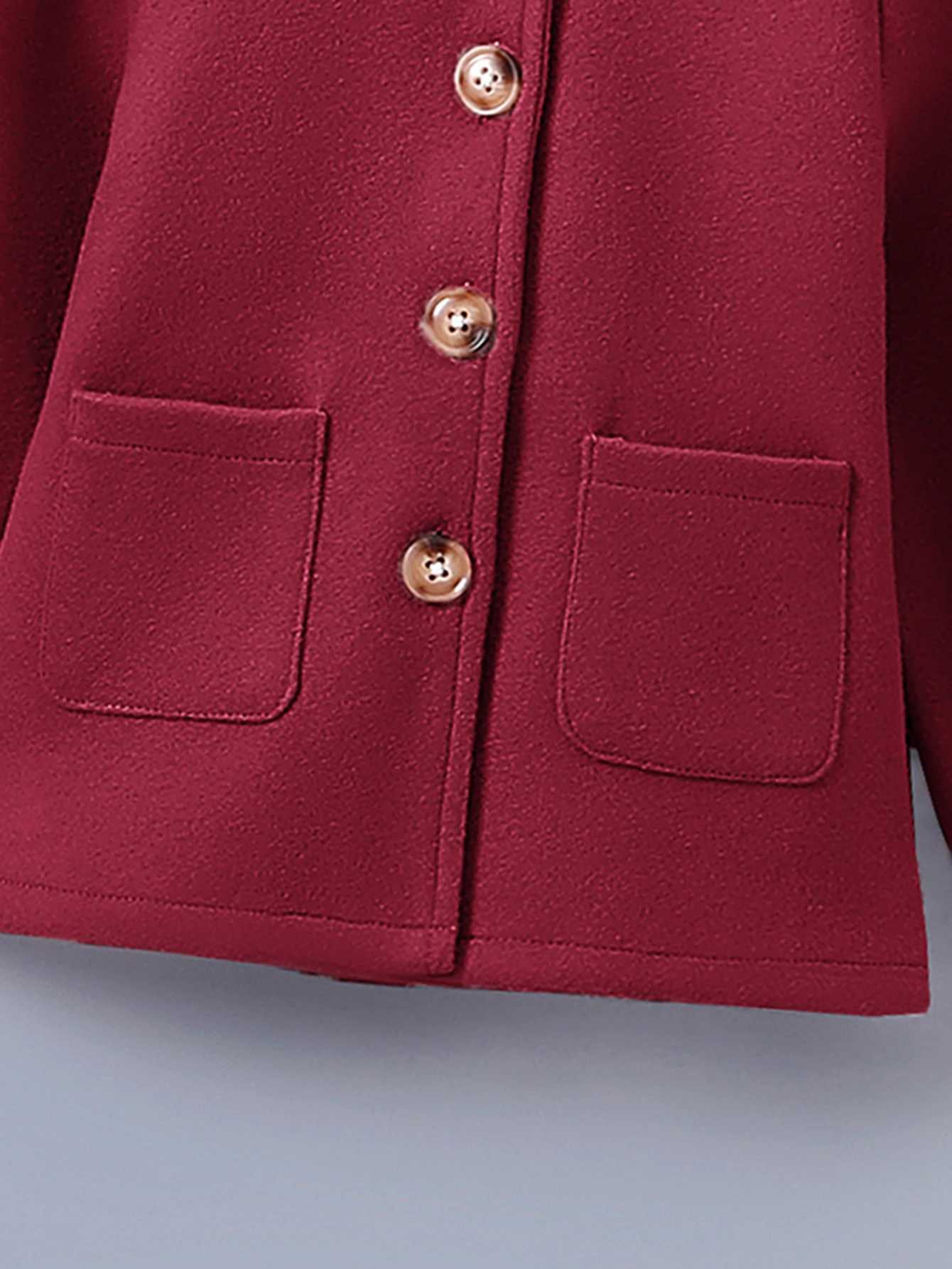 Winter long sleeved solid color single chest hooded long sleeved wool jacket suitable for small and medium-sized girls W241023