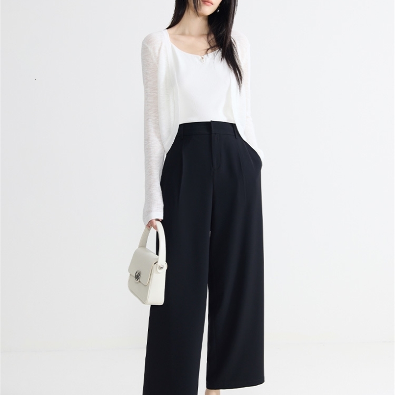 DUSHU Womens Simple Set Pants Office Womens Full Length Diagonal Womens Pants Black Summer Pants 24DS8285824DS82859 241023