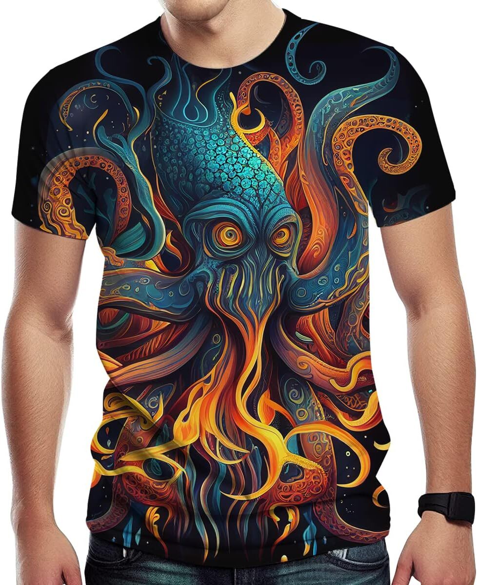 Mens T shirt Men's Octopus Graphic T Shirt 3D Dazzle trend Graphic Cool Casual Tee tee Dream fashion dazzle Casual tops summer clothes cool