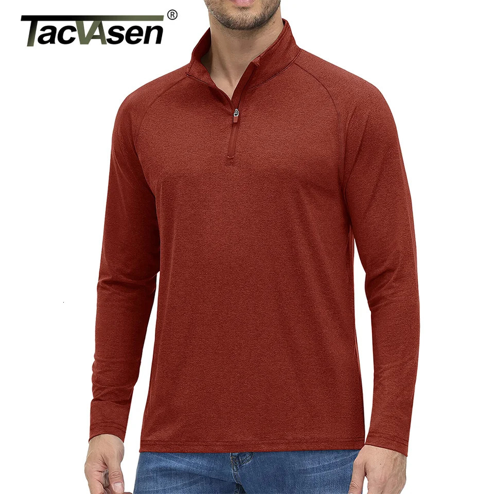 TACVASEN UPF501/4 zipper collar stain resistant UV top mens long sleeved sun/UV protection T-shirt runner T-shirt outdoor 241024