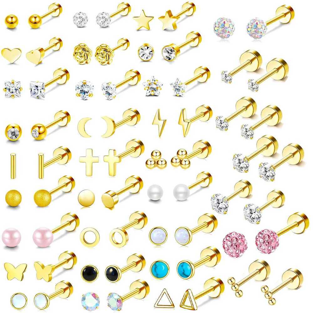 2PCS/Set Stainless Steel Gold Flower Cross Stud Earrings Suitable for Women Cute Mini Pearl Earrings Felt Perforated Jewelry W241023