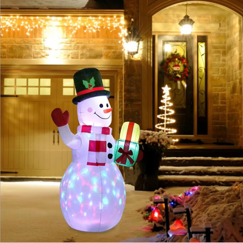 1.5M Christmas inflatable snowman with colorful rotating LED lights outdoor decoration Christmas gift party Year indoor decoration 241024