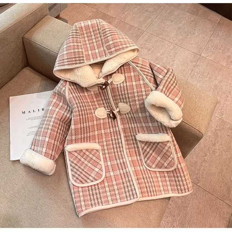 Childrens plain weave hooded wool coat winter jacket childrens clothing 2-9 years old baby coat W241023